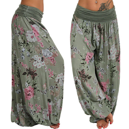 Digital Print Long Wide Leg Slacks Harem