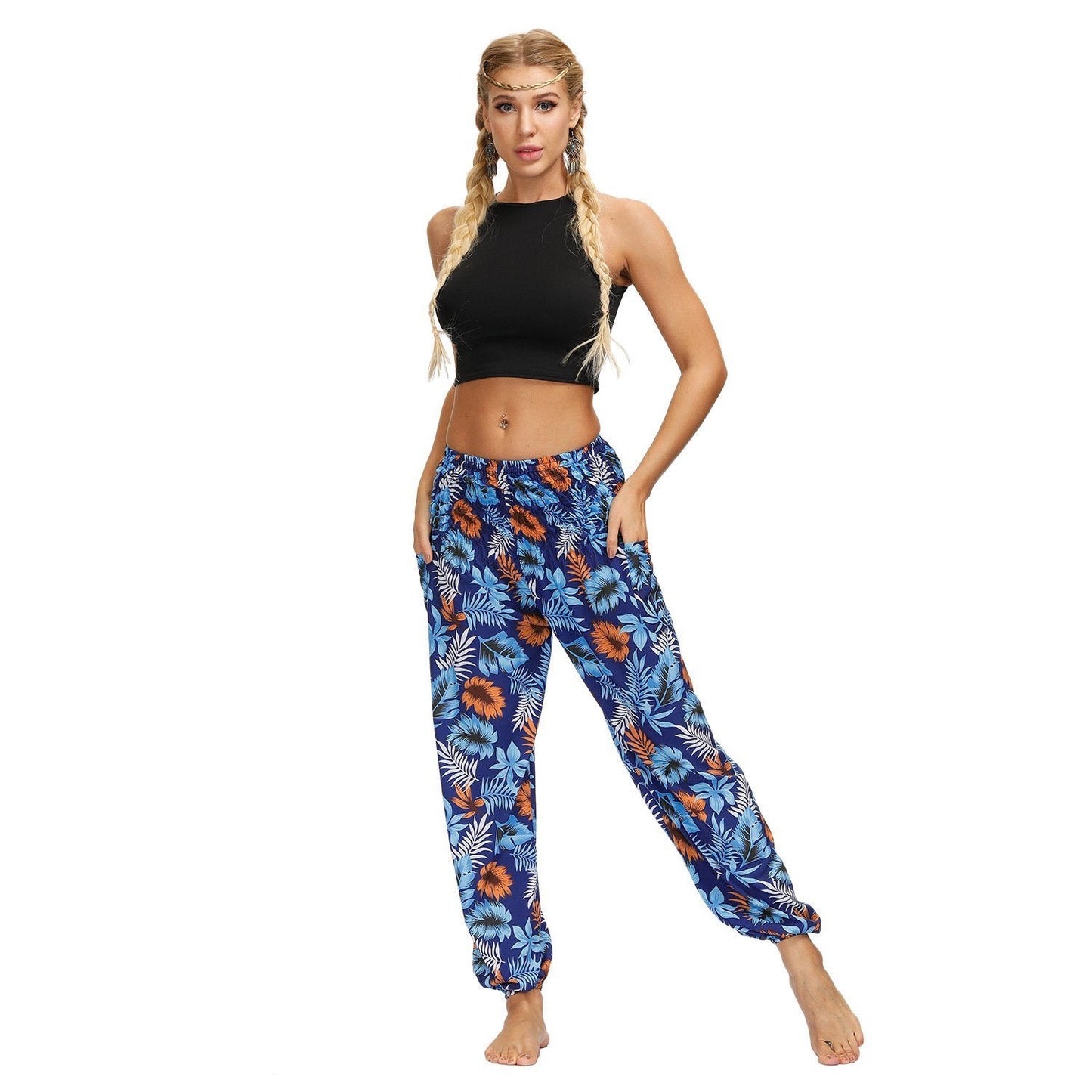 Printed Ethnic Style Elastic Waist Large Size Wide-Leg Bloomers