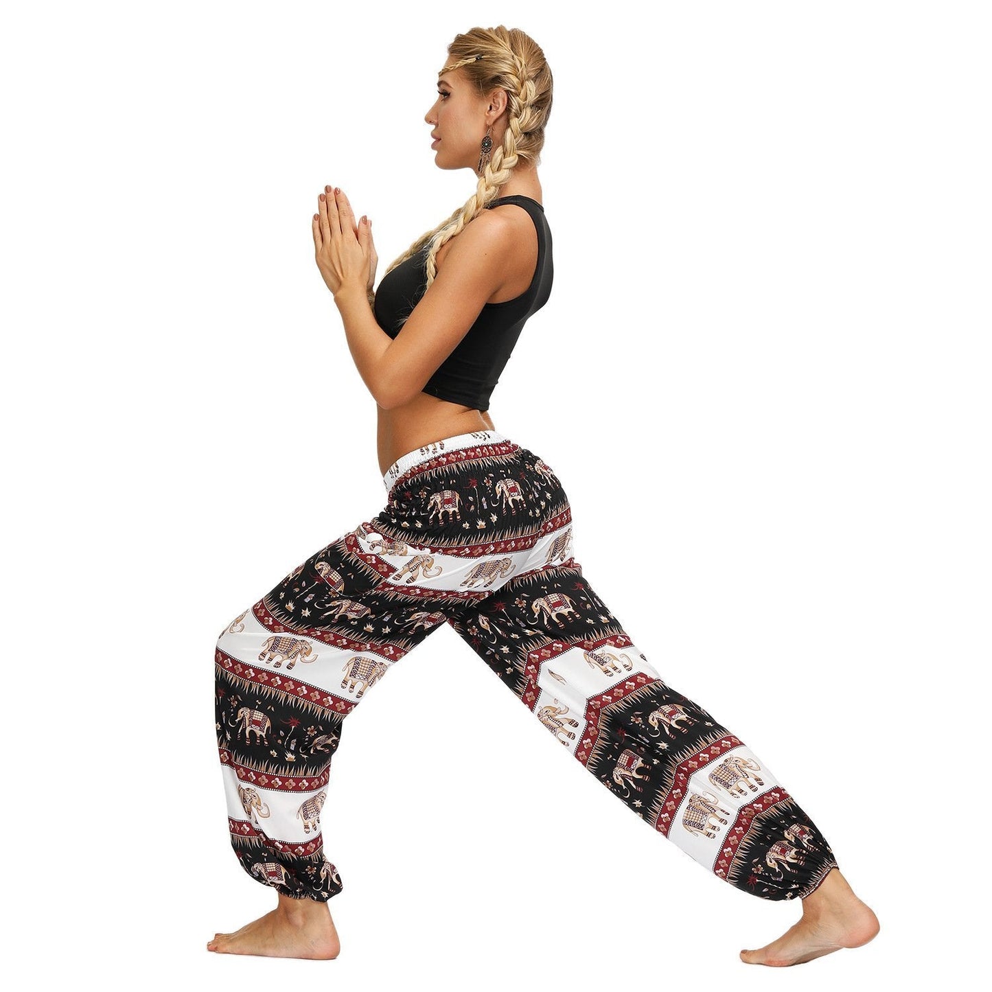 Printed Ethnic Style Elastic Waist Large Size Wide-Leg Bloomers
