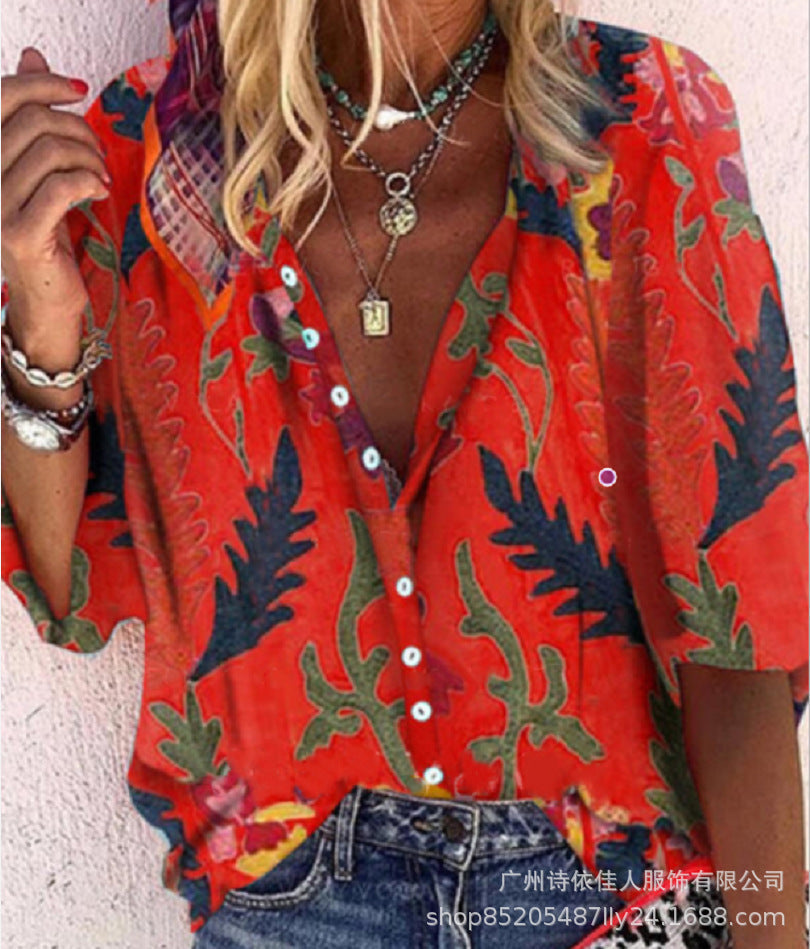 Multicolor Printing Fashion Loose Women'S Shirt