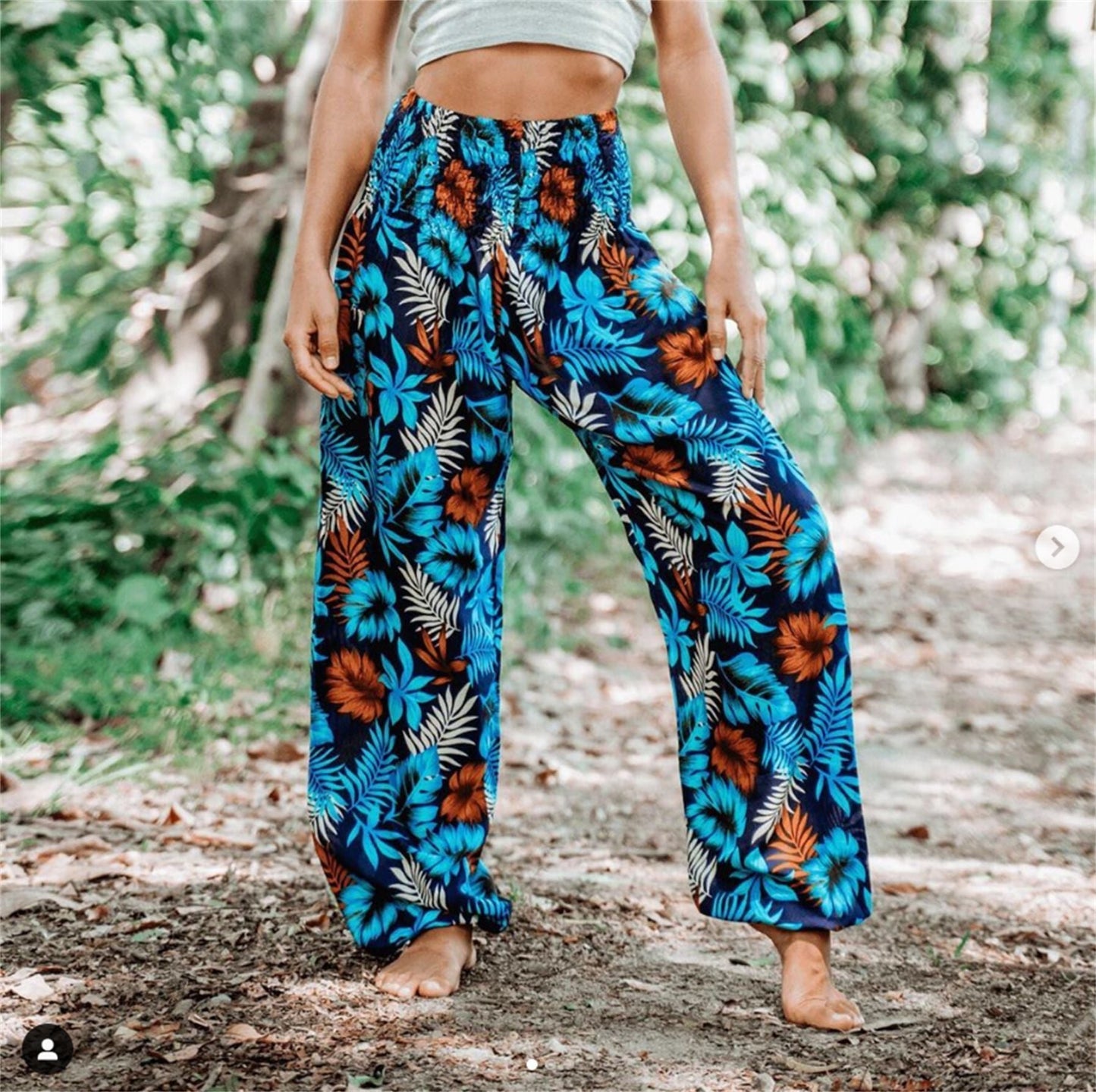 Printed Ethnic Style Elastic Waist Large Size Wide-Leg Bloomers