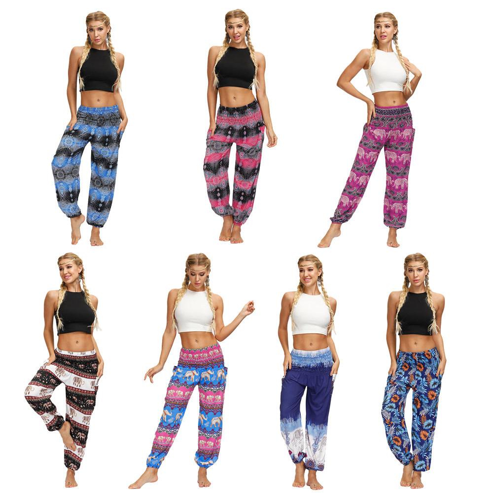 Printed Ethnic Style Elastic Waist Large Size Wide-Leg Bloomers