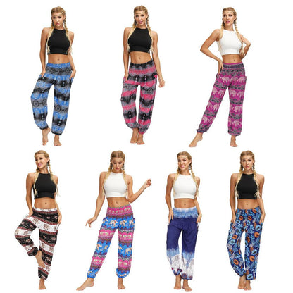 Printed Ethnic Style Elastic Waist Large Size Wide-Leg Bloomers