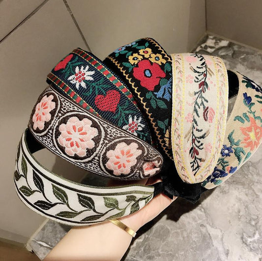 Ethnic Style Retro Embroidery Flowers Small Fresh And Wide-Sided Headband
