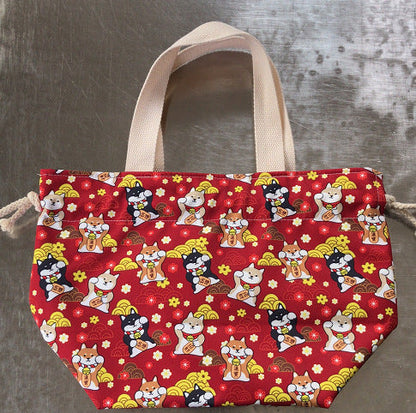 Cute Cartoon Flower Dog Lunch Bag Waterproof Drawstring Tote