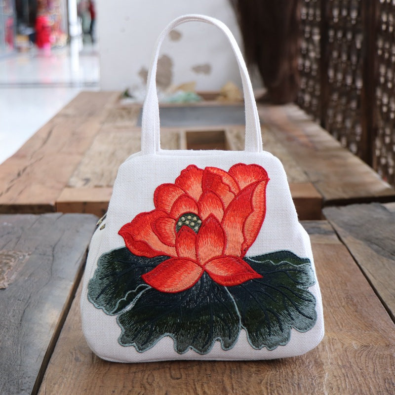 Ethnic Embroidery Bag Canvas Leisure Bag Handbag Embroidery Three-Dimensional Bag