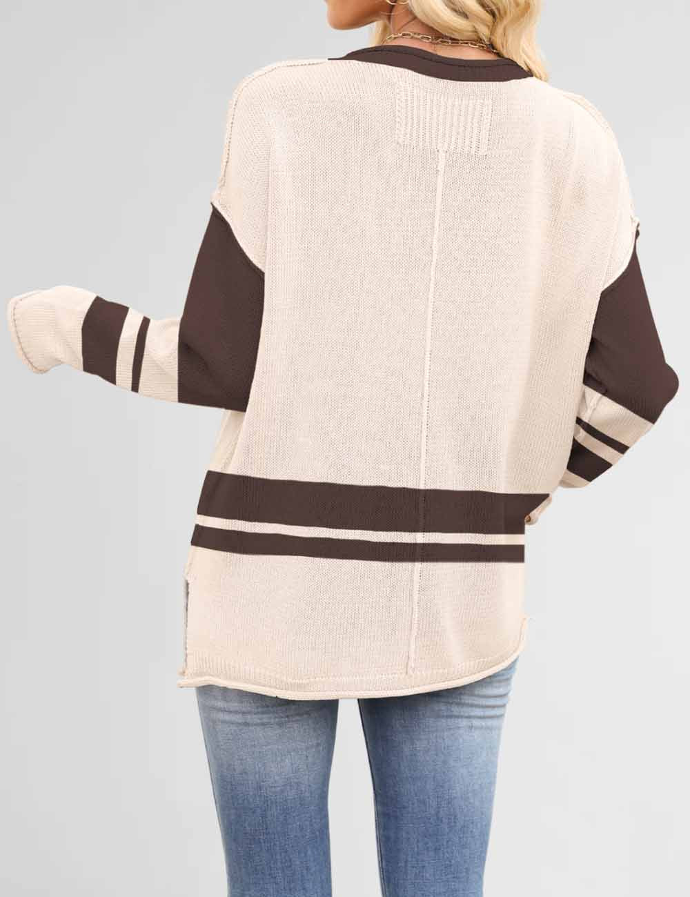 Color Block Round Neck Loose Sweater