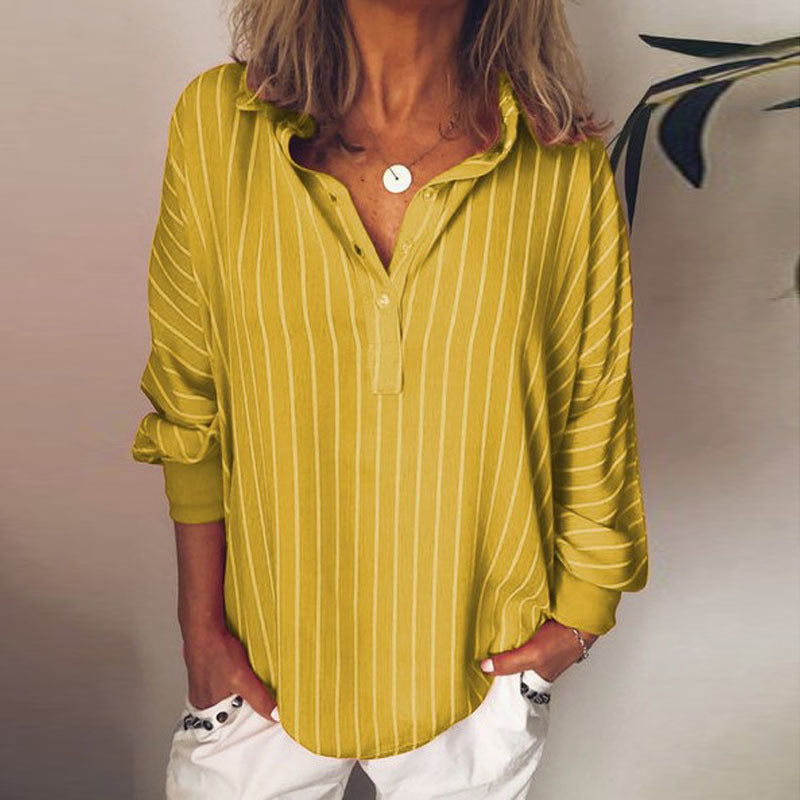 Striped Print Loose Oversized Bat Sleeve Blouse