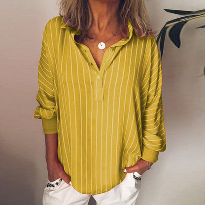 Striped Print Loose Oversized Bat Sleeve Blouse