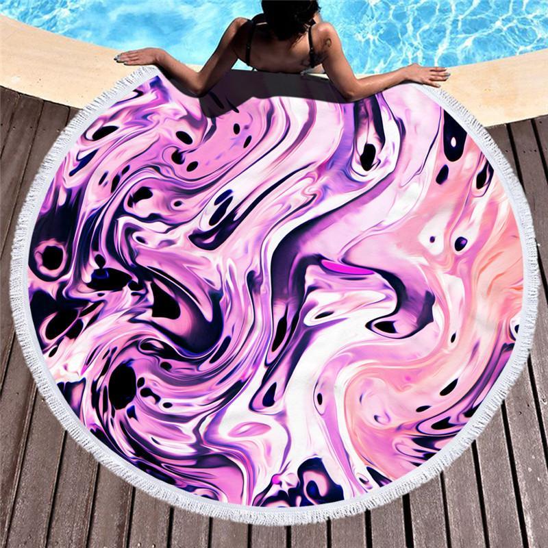 Big Round Beach Towel Colorful Quicksand Print Shower Bath Towels Beach Mat
