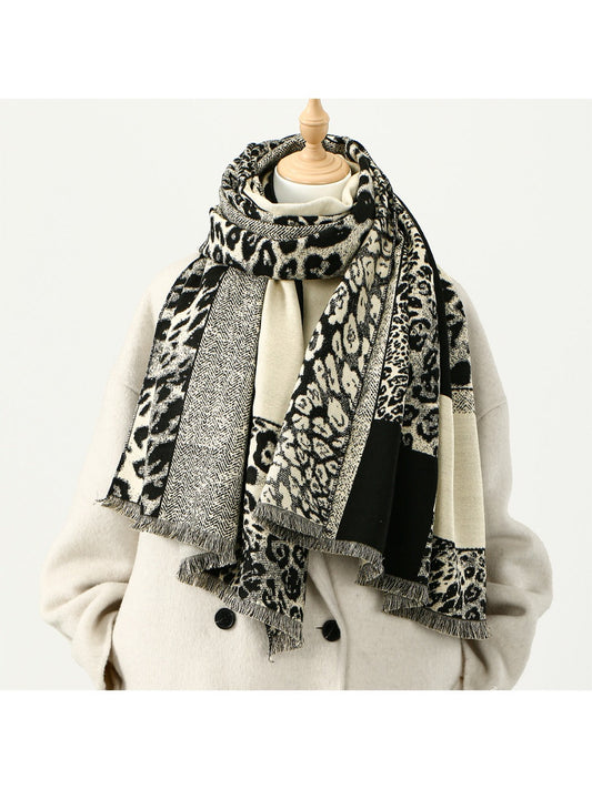 Sscarvii - Leopard Print Thick Winter Scarf