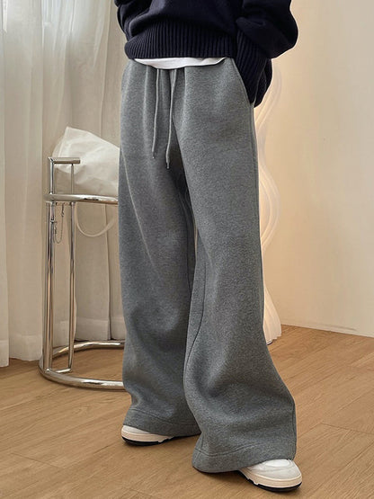 Simple Solid Color Drawstring  Waist Velvet Casual Wide Leg Pants