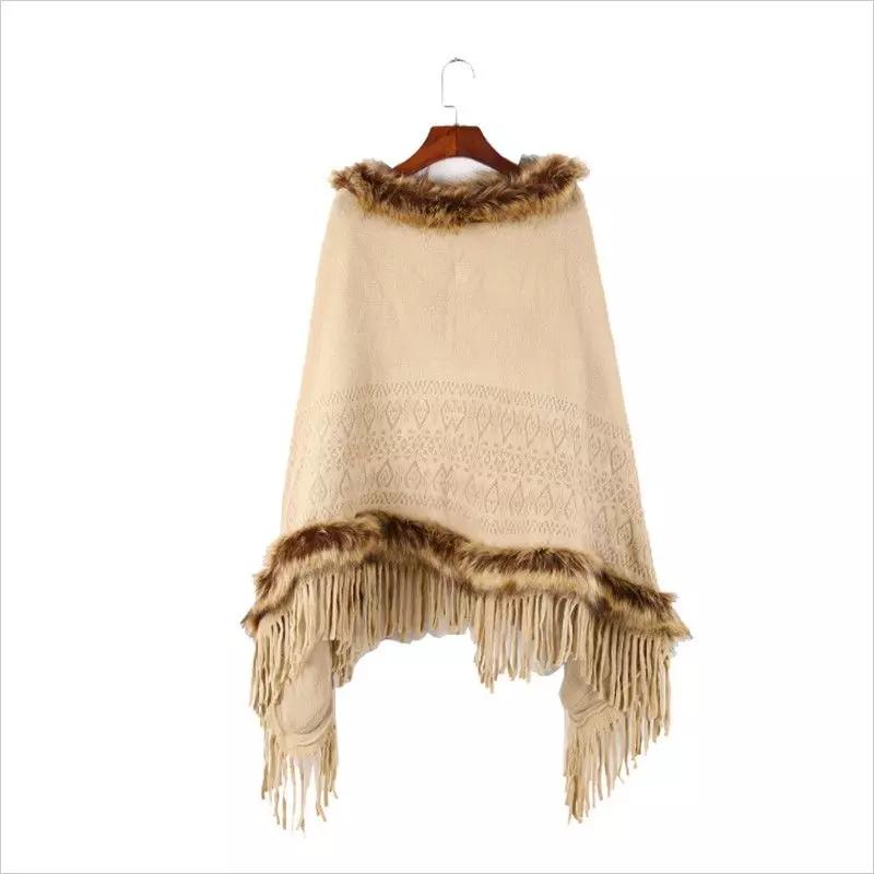 Women Artificial Fur Warm Pullover Cloak Shawl