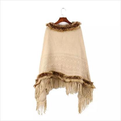 Women Artificial Fur Warm Pullover Cloak Shawl