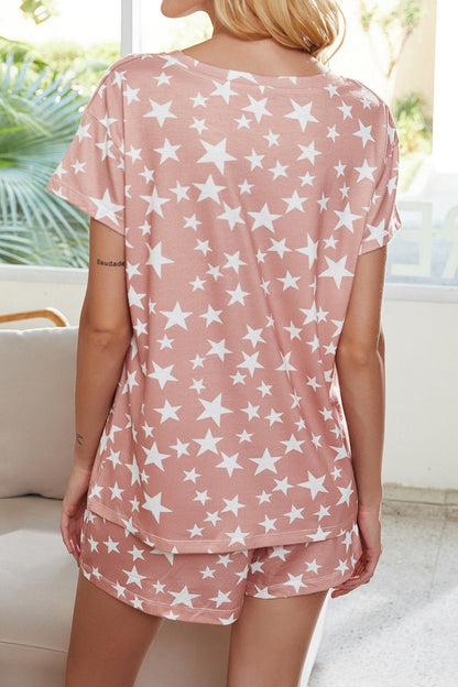 Summer Casual Print Tie Dye Star Pajamas Short Sleeve Home Wear Set