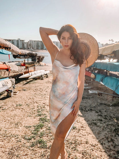2021 Women'S Explosions Hanging Neck Suspenders Sexy Tie-Dye Split Dress