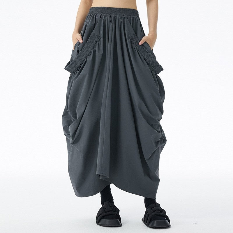 Cotton Pleated High Waist Loose Skirt