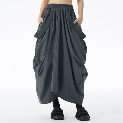 Cotton Pleated High Waist Loose Skirt