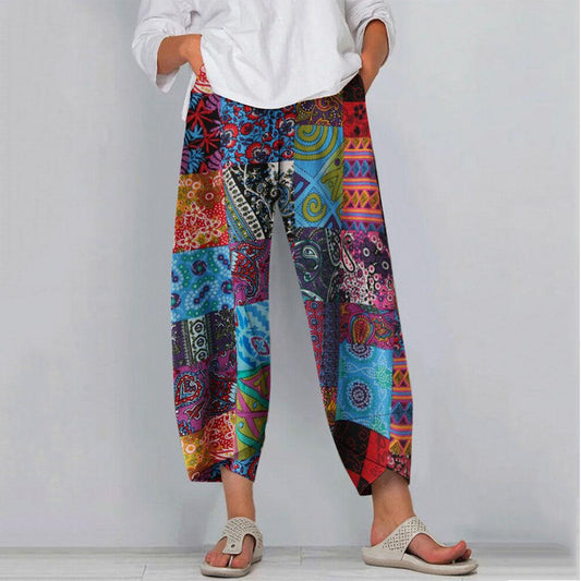 Cotton Hemp Tight Belt Casual Loose Wide-Legged Trousers