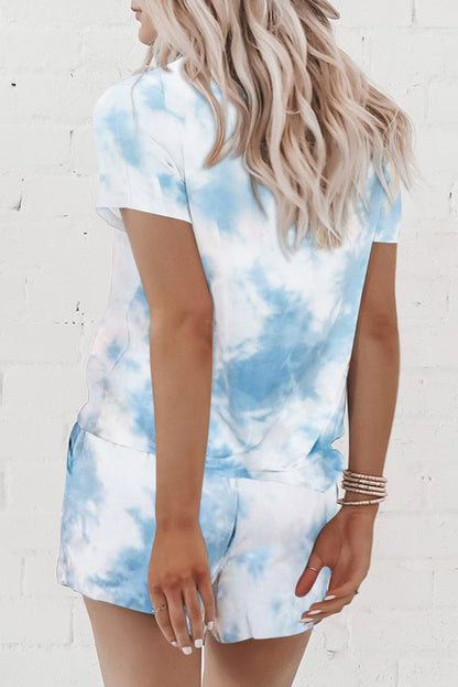 Summer Printed Dyed Pajamas With Short Sleeved Gradient-Colored Draw-Down Home Clothing Set