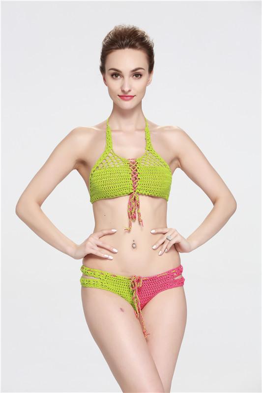 Contrasting Classic Hand Hook Wool Split Women'S Bikini