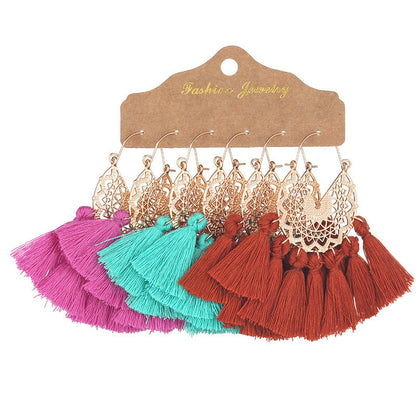 Bohemian Tassel Earrings Geometric Design Alloy Jewelry Set