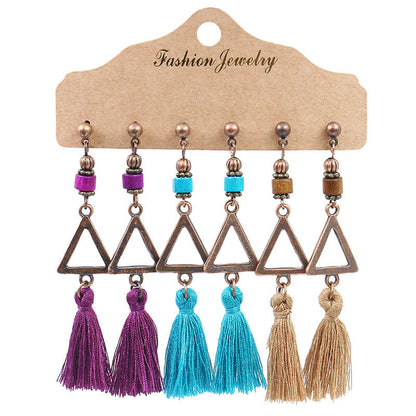 Bohemian Tassel Earrings Geometric Design Alloy Jewelry Set