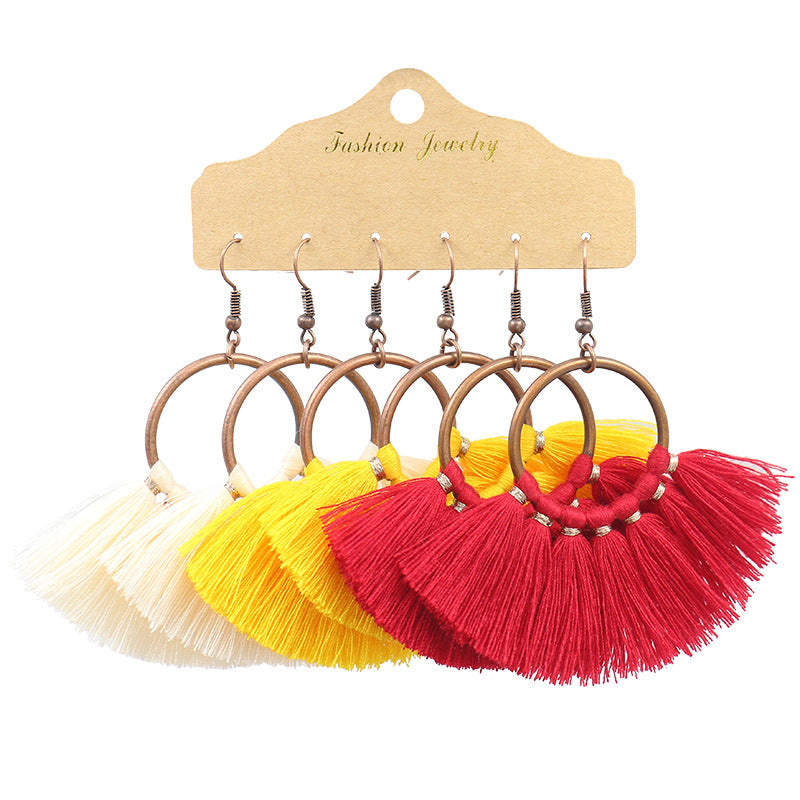 Bohemian Tassel Earrings Geometric Design Alloy Jewelry Set