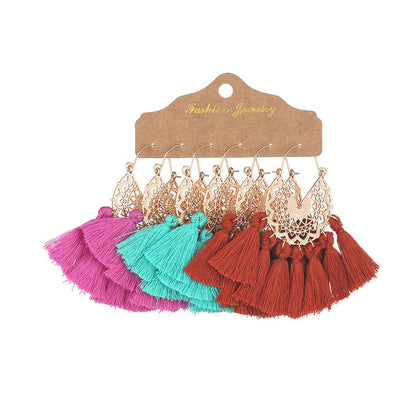 Bohemian Tassel Earrings Geometric Design Alloy Jewelry Set