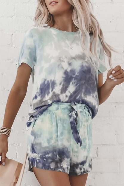 Summer Printed Dyed Pajamas With Short Sleeved Gradient-Colored Draw-Down Home Clothing Set