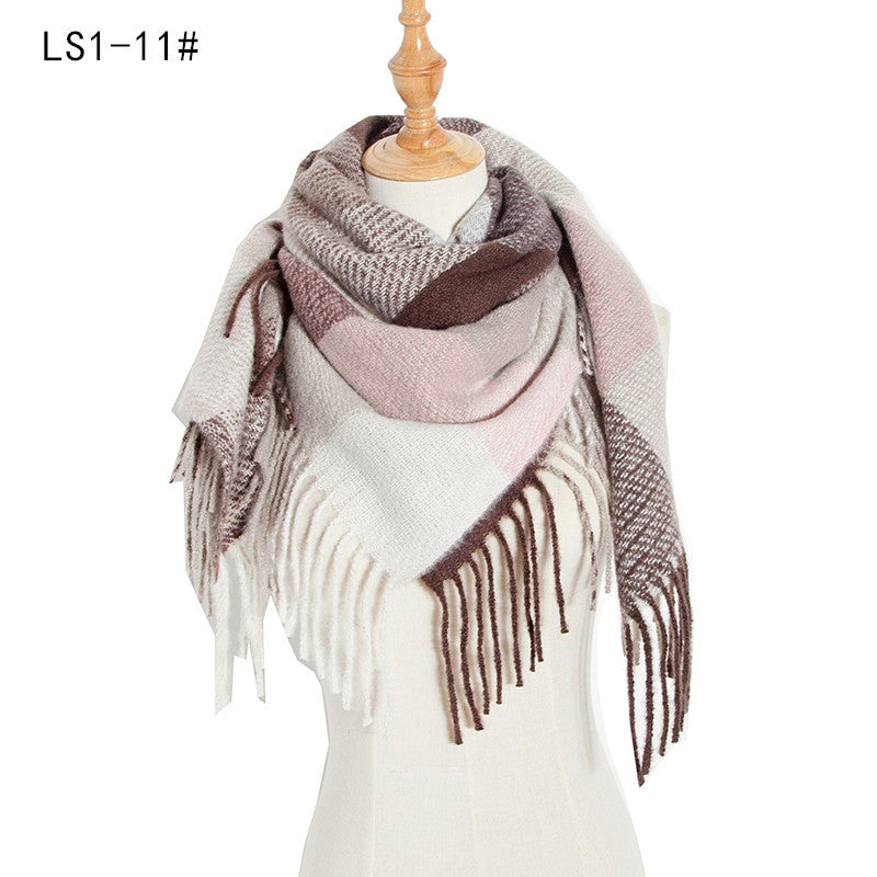 Winter Color Block Striped Tassel Square Scarf