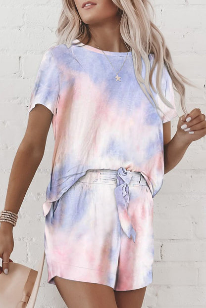 Summer Printed Dyed Pajamas With Short Sleeved Gradient-Colored Draw-Down Home Clothing Set