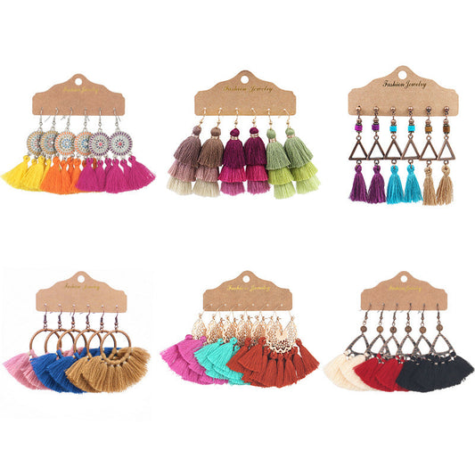 Bohemian Tassel Earrings Geometric Design Alloy Jewelry Set