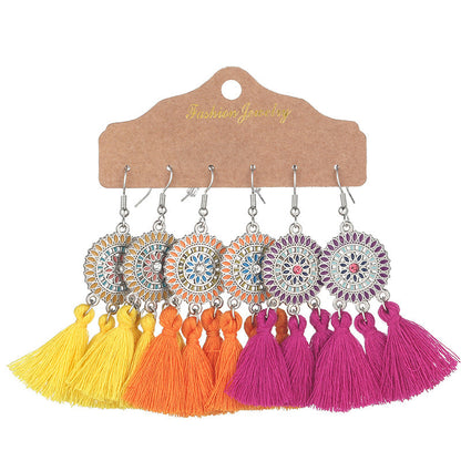 Bohemian Tassel Earrings Geometric Design Alloy Jewelry Set