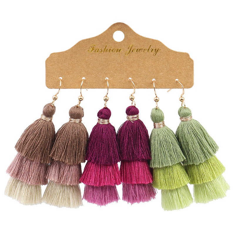 Bohemian Tassel Earrings Geometric Design Alloy Jewelry Set