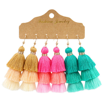Bohemian Tassel Earrings Geometric Design Alloy Jewelry Set
