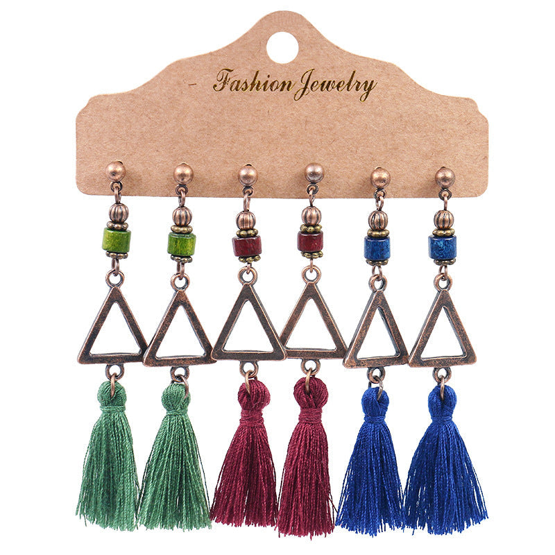 Bohemian Tassel Earrings Geometric Design Alloy Jewelry Set