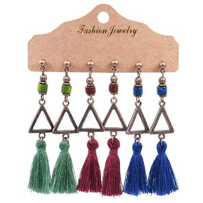 Bohemian Tassel Earrings Geometric Design Alloy Jewelry Set