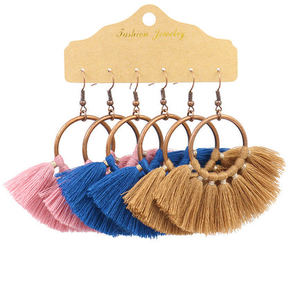 Bohemian Tassel Earrings Geometric Design Alloy Jewelry Set
