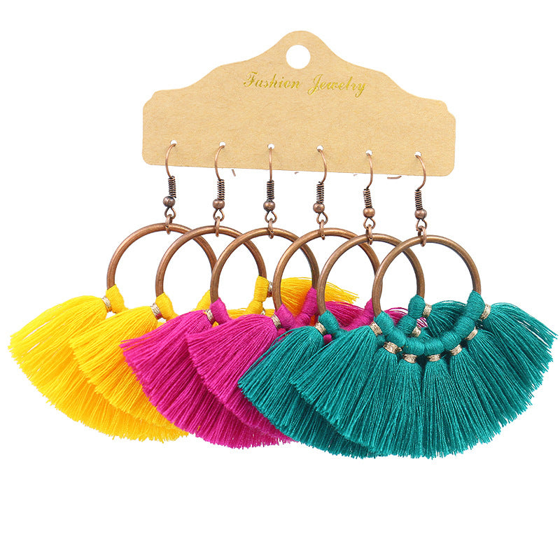 Bohemian Tassel Earrings Geometric Design Alloy Jewelry Set