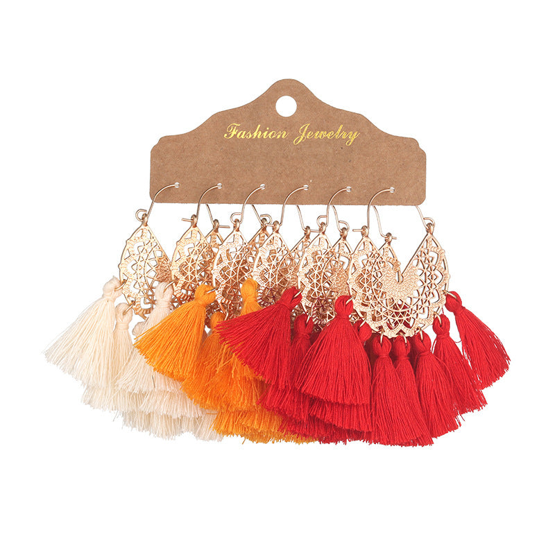 Bohemian Tassel Earrings Geometric Design Alloy Jewelry Set