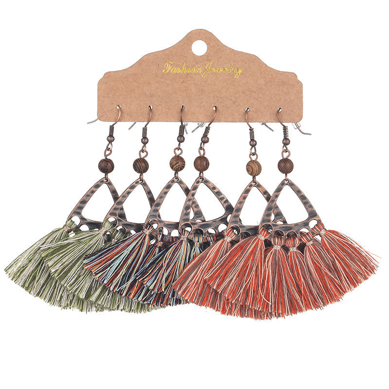 Bohemian Tassel Earrings Geometric Design Alloy Jewelry Set