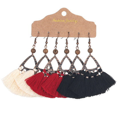 Bohemian Tassel Earrings Geometric Design Alloy Jewelry Set