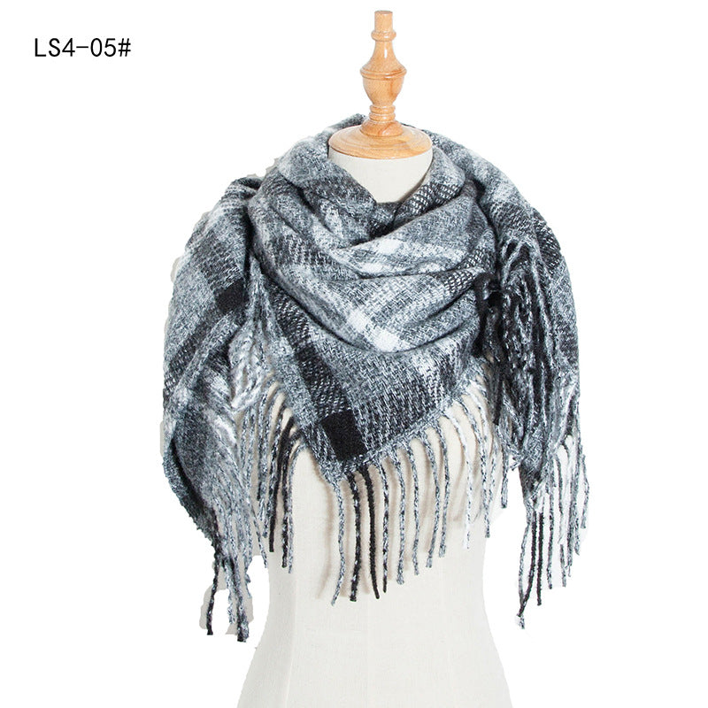 Winter Color Block Striped Tassel Square Scarf