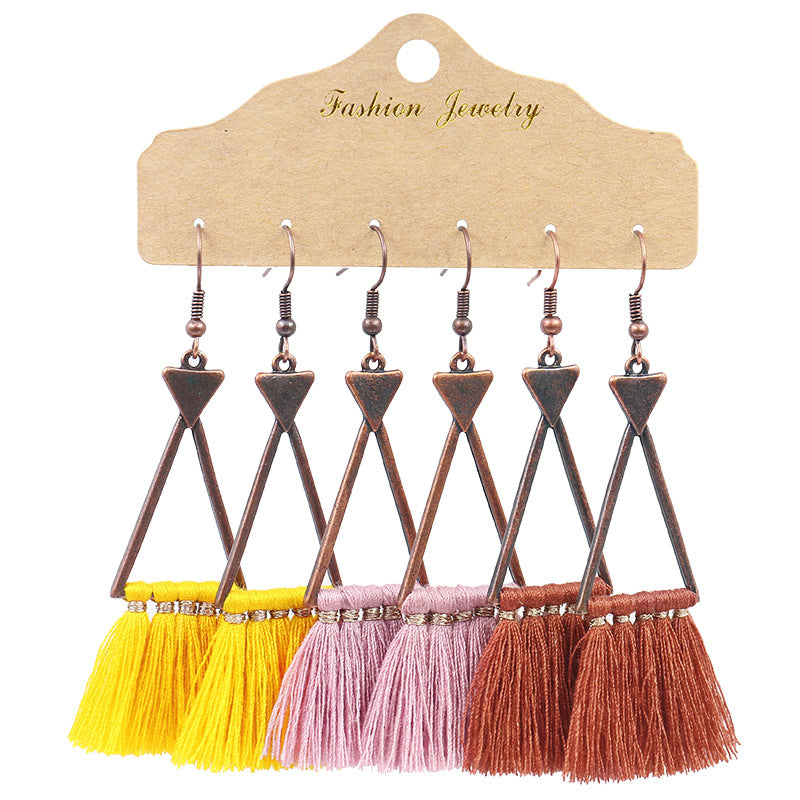 Bohemian Tassel Earrings Geometric Design Alloy Jewelry Set