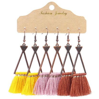 Bohemian Tassel Earrings Geometric Design Alloy Jewelry Set