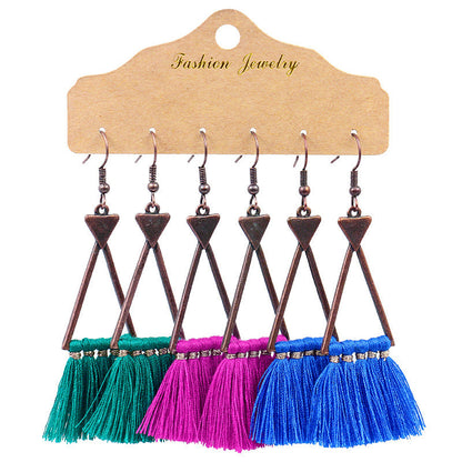 Bohemian Tassel Earrings Geometric Design Alloy Jewelry Set