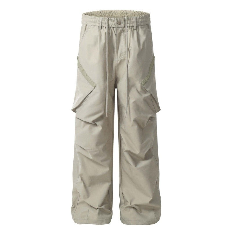 Drawstring Waist Parachute Pants Unisex Loose Fit Style