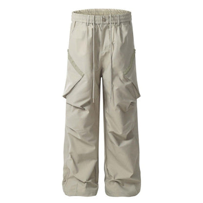Drawstring Waist Parachute Pants Unisex Loose Fit Style