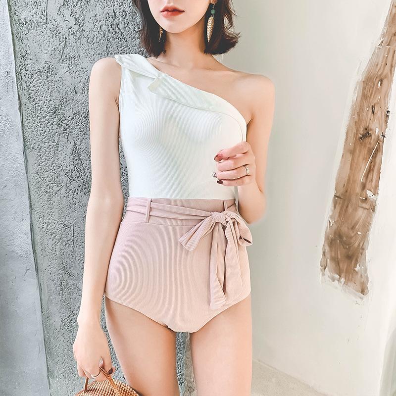 Sexy Swimsuit Female Retro One-Shoulder Slimming Conjoined Spa Bikini Swimwear